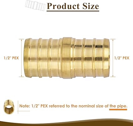 12" PEX Coupling, PEX Fitting for Plumbing Repairs, Sturdy and Enduring Brass Crimp Fitting (12 Pack)