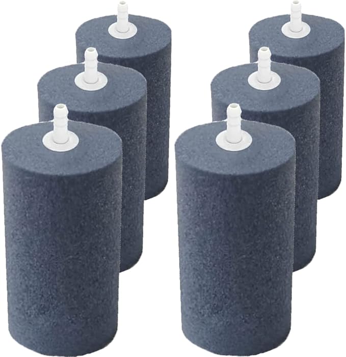 6-Pack Large Air Stones, Humongous 4 x 2 Inch Round Air for Aquarium, Hydroponics, Fish Tank, Koi Pond, Cylinder Bubble Diffuser for Pump, Growing System