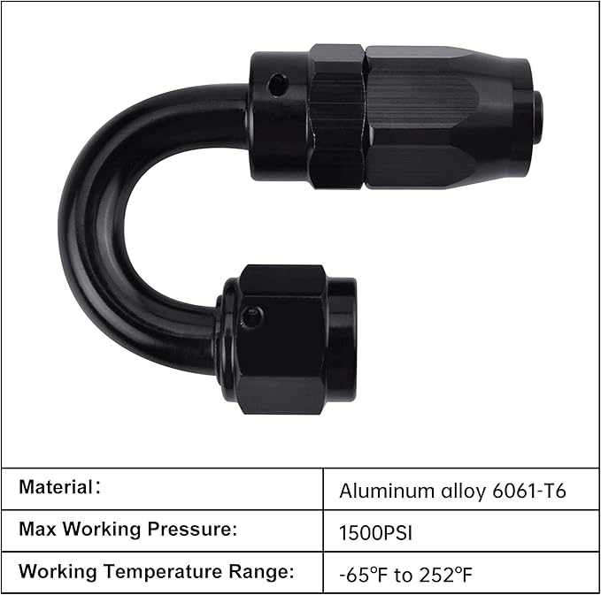 EVIL ENERGY 6AN Hose End Fitting 180 Degree Swivel for CPE Braided Hose Black