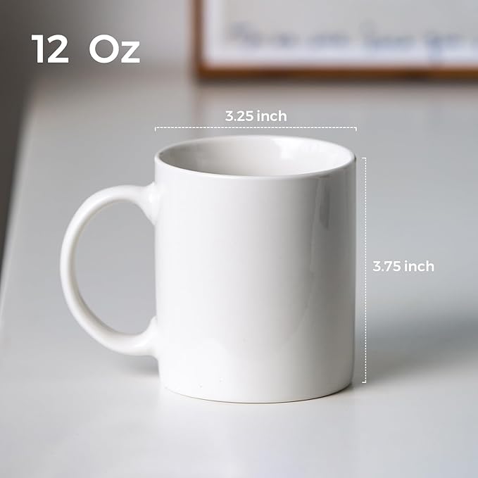 12 OZ Off White Coffee Mugs, Ceramic Coffee Mugs with Large Handle for Man, Woman, Light Weight Coffee Mugs Set of 12 for LatteCappuccinoCocoaMilk, Dishwasher Microwave Safe