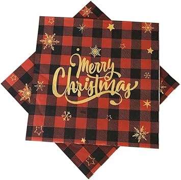 40pcs Christmas Napkins 2 Ply Red White Black Christmas Themed Guest Napkins Winter Paper Napkins Disposable Hand Towels for Christmas Holiday Table Decorations 6.5"