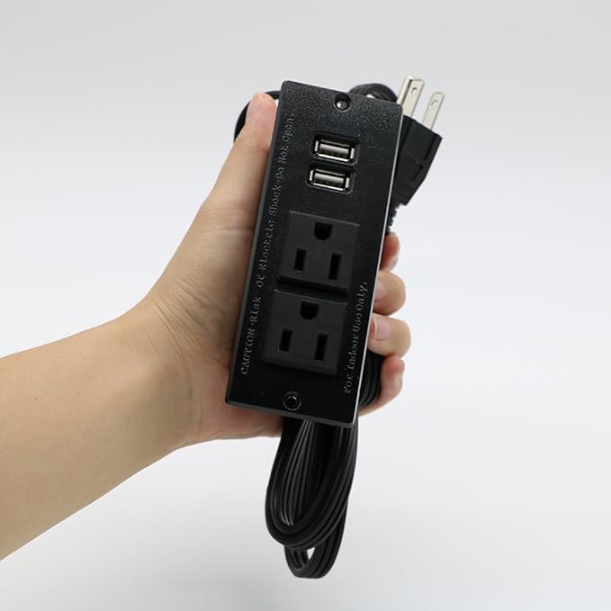 Desktop Power Strip with 2 Outlets 2 USB 2.1A Insert Mounting Built in Desk Table Sofa Cabinet Nightstand