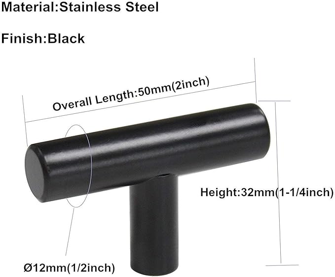 goldenwarm 5Pack Black Cabinet Door Knobs T Bar Pull Knobs Drawer Handles Cupboard Hardware - LS201BK Modern Bedroom Furniture Bar Handles Single Hole Black Hardware