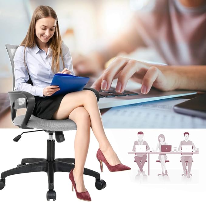 Office Chair Desk Chair Computer Chair Ergonomic Executive Swivel Rolling Chair with Lumbar Support Arms Adjustable Task Chair for Women Adults, Grey