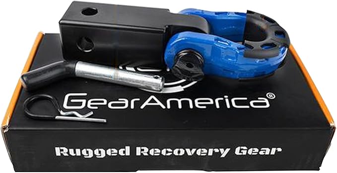 GearAmerica Aluminum 2x2 Hitch Receiver Mega Shackle 32,000 lbs (16T) MBS, 16,000 lbs (8T) WLL - for Heavy Duty Towing and Off-Road Recovery - Includes Shackle, Washers Pin - Black Blue