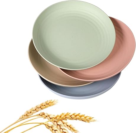 Wheat Straw Plates Lightweight Unbreakable Dinner Dishes Plates Set Dishwasher Microwave Safe (Large 4 Pack 8')
