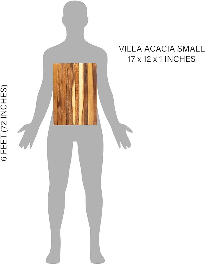 Thirteen Chefs Cutting Boards - Large, Lightweight, 17 x 12 Inch Acacia Wood Chopping Board for Plating, Appetizers, Charcuterie and Kitchen Prep - Portable Cooking Accessories