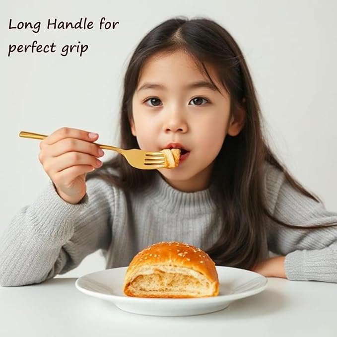 NS INC 6 Pcs Family Set of Gold Long Dining Fork used for Dessert Salad at Home or Restaurant (7.5inch / 19 cm) Premium Stainless Steel