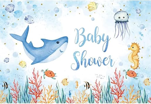 Ocean Baby Shower Backdrop 8 x 6 ft Sea Theme Underwater World Animal Nautical Vinyl Photography Background Banner for Birthday New Baby Shower Party Photoprops