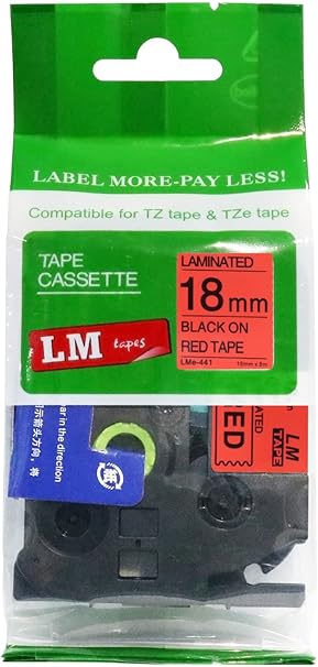 Premium 34" (18mm) Black on Red Compatible TZe P-Touch Tape for use with Brother PT-P900W, PTP900W, PT-P900, PTP900 Label Maker Includes Tape SizeColor Guide.