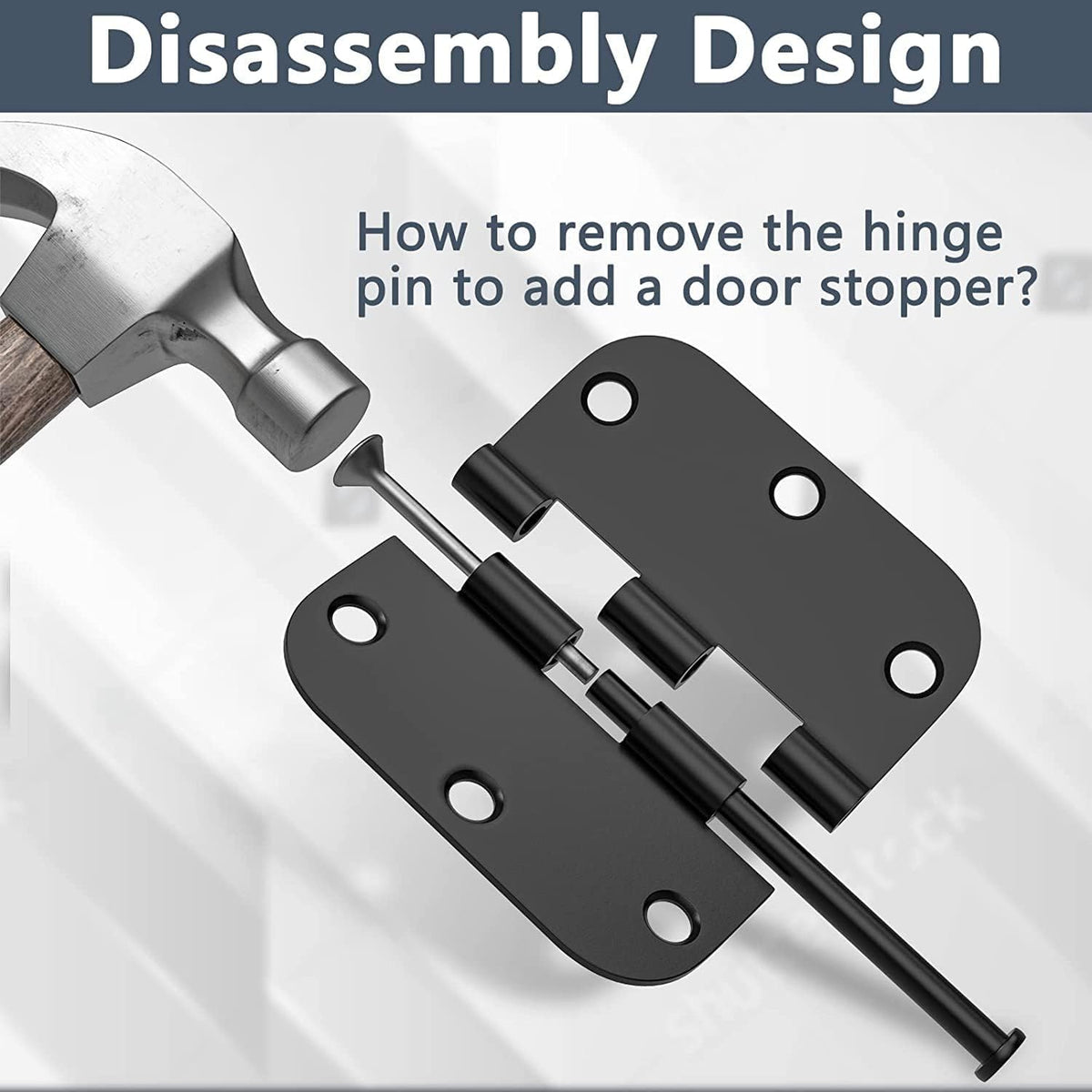 HOSOM 12 Pack Rounded Matte Black Door Hinges 3.5 x 3.5 inch with 5/8 Radius, Black 3 1/2 Interior Door Hinges, 3 ½"x 3 ½" Hardware
