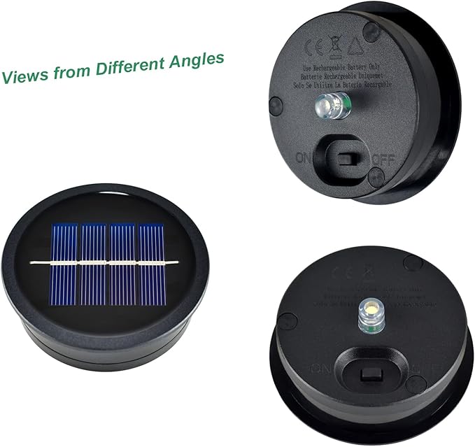 Solar Lanterns Replacement Top Pack of 2, Waterproof Round Solar Lights Replacement Part for Outdoor Hanging Lanterns Garden Patio Yard Deck Camping DIY Table Lights, Black