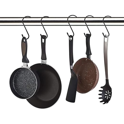 12 Pack 4 inch Vinyl Coated S Hooks with Rubber Stopper Non Slip Heavy Duty S Hook, Metal Steel Black Rubber Coated Closet S Hooks for Hanging Jeans Plants Jewelry Towels Pot Pan Cups