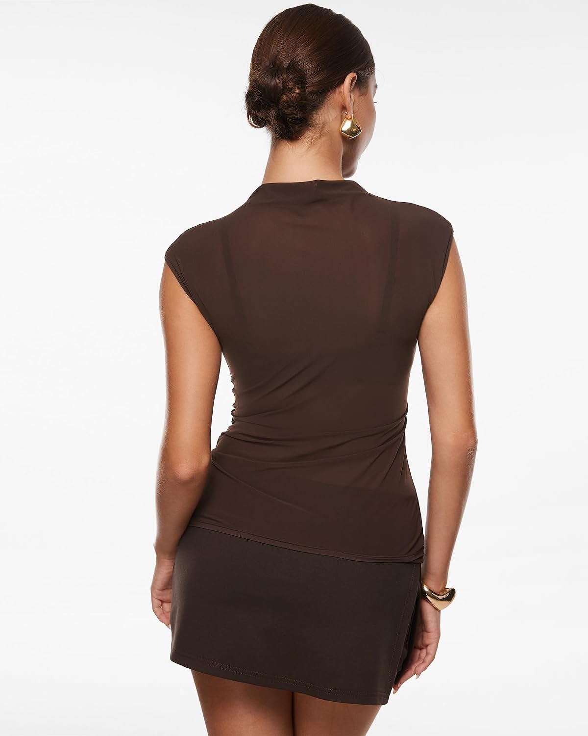 INLYRIC Women's Mesh Mock Neck Tank Tops | Single Layer, Turtle Neck, See Through, Sleeveless, Sexy, Summer, Going Out.