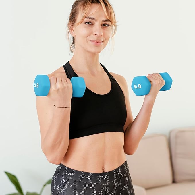 MADOG Dumbbell Set, Anti-Slip Neoprene Coated Hexagon Hand Weights for Home Gym Equipment Workouts Strength Training