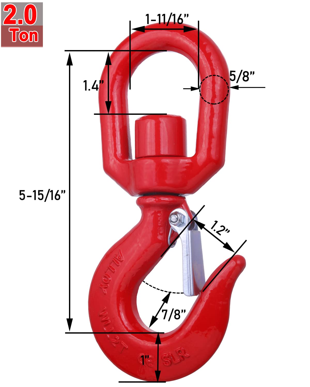 3 Ton Swivel Lifting Hook Heavy Duty, Round Rotating Hook with Safety Latch, High Quality Alloy Steel Resistant Corrosion for Lifting Chains Port Transportation Factory 3T