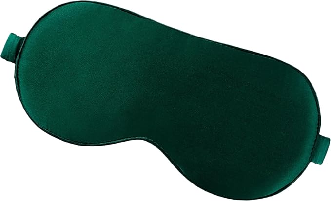 Silk Eye Mask Sleep Embroidered Mulberry Silk Eye Mask Soft Comfort Eye Shade Cover Pressure Relief Night Sleep Eye Mask with Adjustable Strap-Dark Green