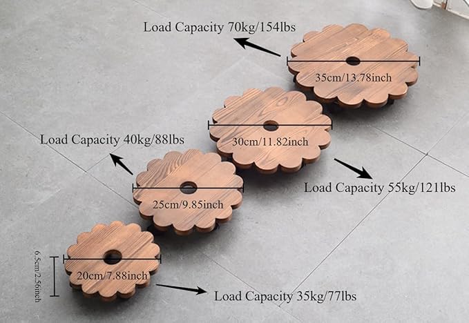 Solid Wood Planter Tray with Rollers, 360 Degree Rotating Wheels Flower Pot Caddy for Home Garden Office Decor, Plant Pot Cart Vases Holder Whiskey Barrels Support Rack (Round 15cm)