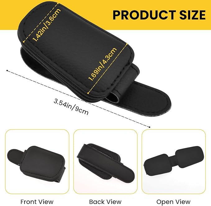 Magnetic Sunglasses Holder for Car Visor Clip, Car Visor Sunglasses Holder Clip, Car Leather Glasses Holder, with Hidden Magnetic Closure, Auto Interior Accessories, 1 Pack (Black)