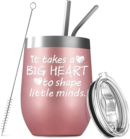 Teacher Gifts for Women, Funny Birthday Gifts for Teachers, Preschool Teacher Appreciation Gifts, It Takes a Big Heart to Help Shape Little Minds, 12oz Wine Tumbler