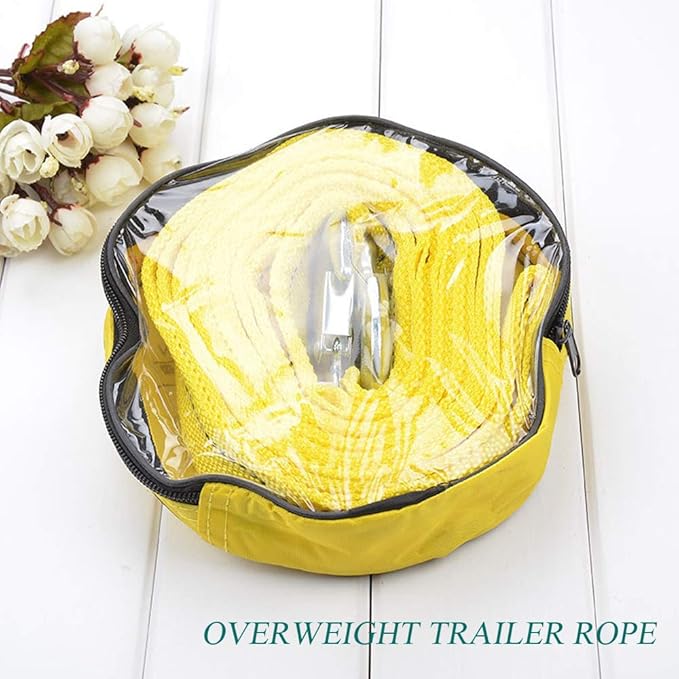 Heavy Duty Tow Strap with Safety Hooks, Double-Layer Trailer Rope 2 x 13 11000 LB Capacity Trailer Belt, for Vehicle Recovery, Hauling, Stump Removal Much More,Tow Rope Yellow Shackle