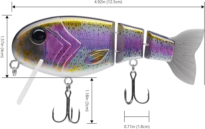 BASSROCK Topwater Fishing Lures for Bass Pike Salmon Floating Swimbait Jointed Crankbait Freshwater Saltwater 4.9in/1.76oz RK1001