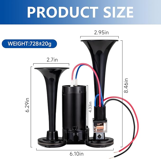 12V 150DB Air Horn for Truck for Train, Car Horns Loud with Compressor for Truck Boat Train Speaker Cars Van Ship (Black)