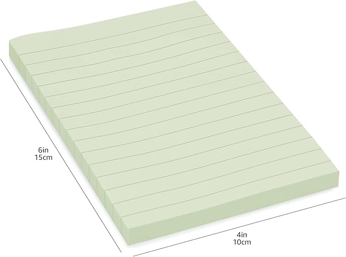 Basics Sticky Note Pads, Lined, 4x6, Rectangular, Assorted Colors, Pack of 5