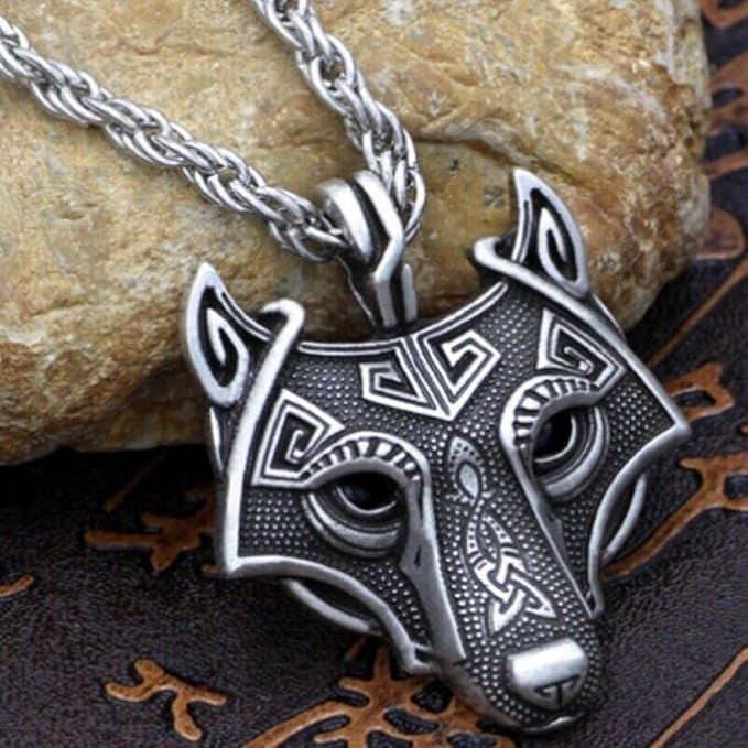 Mens Celtic Fenrir Wolf Head Pendant Necklace Punk Rock Biker Jewelry Chain 24"