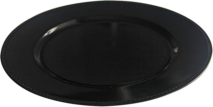 WELMATCH Black Plastic Beaded Charger Plates - 12 pcs 13 Inch Round Wedding Party Decroation Charger Plates (Black, 12)