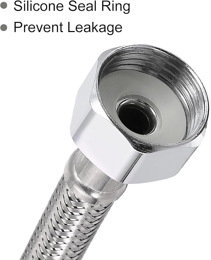 uxcell 8 Inch Long Faucet Supply Line Connector, G38 Female Compression Thread x G12 Female Connector Straight Thread 304 Stainless Steel Water Supply Hose Line