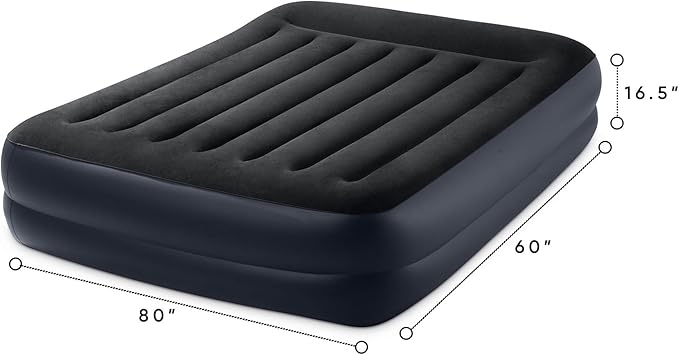 Intex 64123ED Dura-Beam Plus Pillow Rest Fiber-Tech Queen Size Built-in Electric Pump 16.5in Bed Height 600lb Weight Capacity