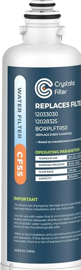 Crystala Filters Replacement for Bosch Ultra Clarity Pro Water Filter, Compatible with BORPLFTR50, 12033030, 11025825, 12028325, BORPLFTR55, WFC100MF, WFS200MF (1 Pack)