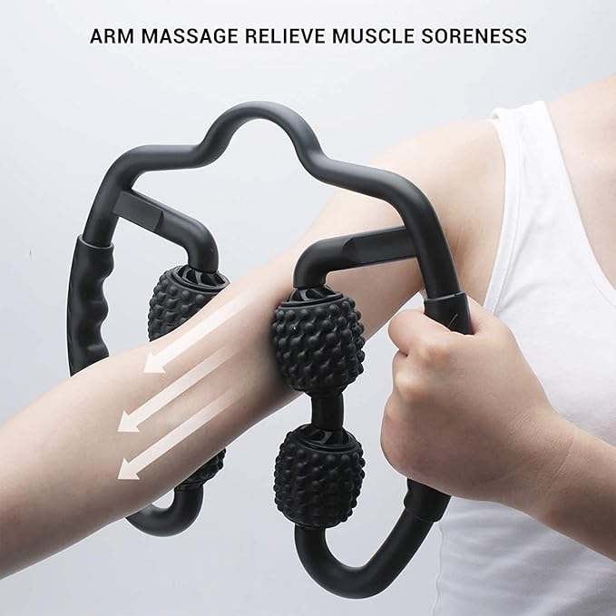 4 Wheels Foam Roller Muscle Massager for Leg Neck Hand Arm,Trigger Point Muscle Relax Massager Indoor Sports Yoga Bodybuilding Equipment (Black)