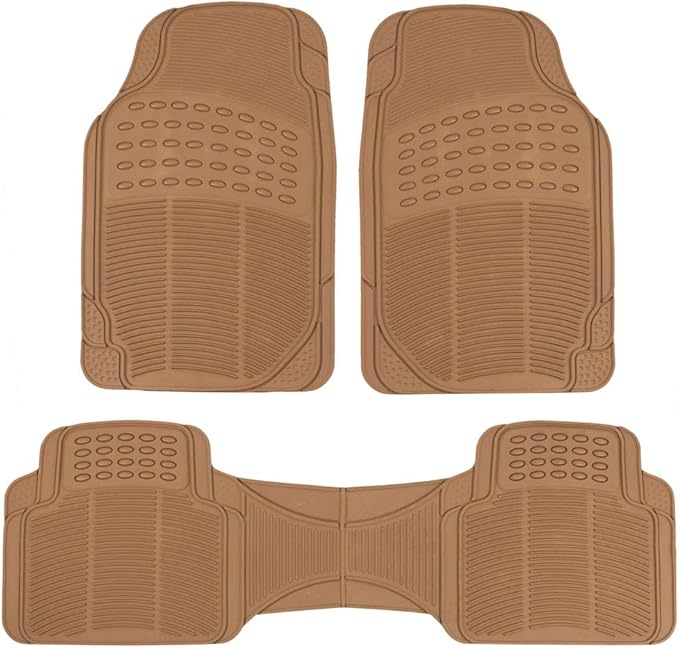 BDK Beige Heavy Duty Front Rear Rubber Floor Mats Universal Liners for Car SUV Van Truck, All Weather Protection with Anti-Slip Nibs, Fit Contours of Most Vehicles
