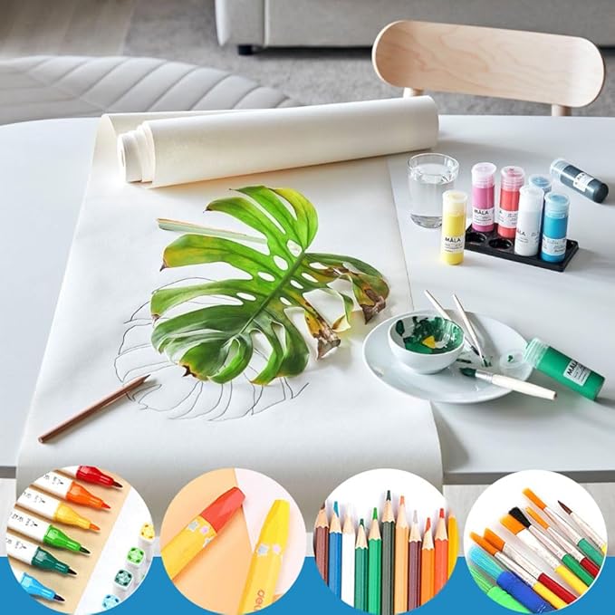 Easel Paper Roll 12 Inch x 49 Feet, Durable Drawing Paper for Kids Art,White Bulletin Board Paper,Craft Paper Roll for Paints, Wall Art and Gift Wrap
