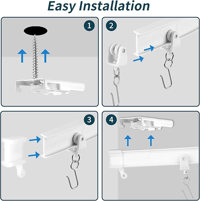 Flexible Bendable Ceiling Curtain Track, 9.8ft (3m) Curved, PVC, Metal, Plastic Stainless Steel, White, Ceiling Mounted
