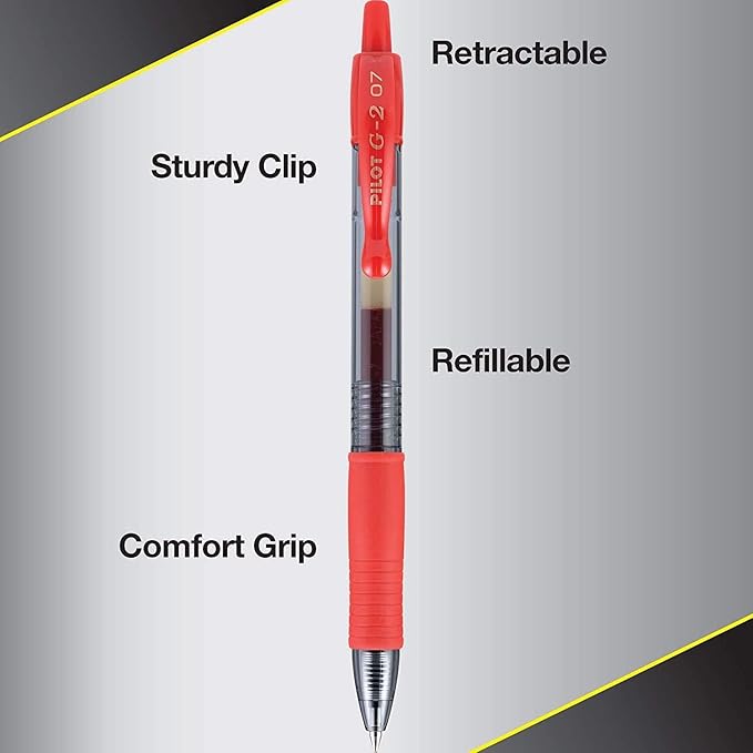 Pilot, G2 Premium Gel Roller Pens, Fine Point 0.7 mm, Red, Pack of 4 Amazon's Choice