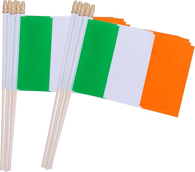 TSMD Ireland Stick Flag Irish Small Mini Hand Held Flags,5x8 Inch,12 Pack