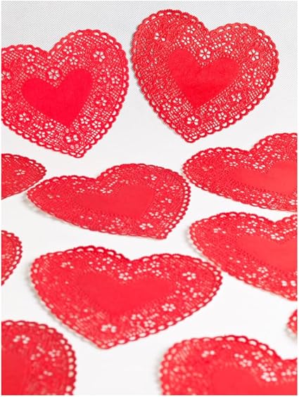 3 Pack Heart-Shaped Red White Pink Paper 10 inch Doilies Parties Events Treats Valentine's Day Lovely Romantic Elegant Decorations Creative DIY Celebrations Offiice Home School Total Count-48