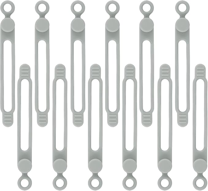 12Pcs Grey Silicone Cable Ties, Grey Cord Strap, Silicone Cable Straps, Rubber Cable Ties, Charger Computer Headphone Mouse Cord Ties for Office Home Kitchen School Travel Organization