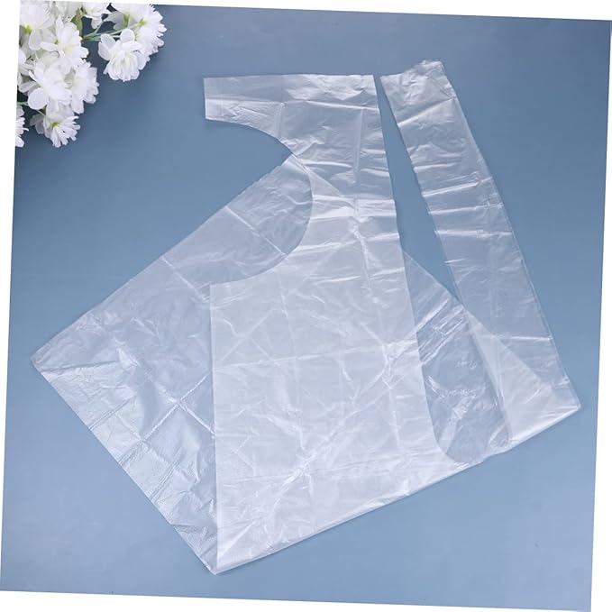 HOMSFOU 100pcs Disposable Plastic Apron for Kids Cooking Apron Waterproof Toddler Paint Smock Easy to Clean