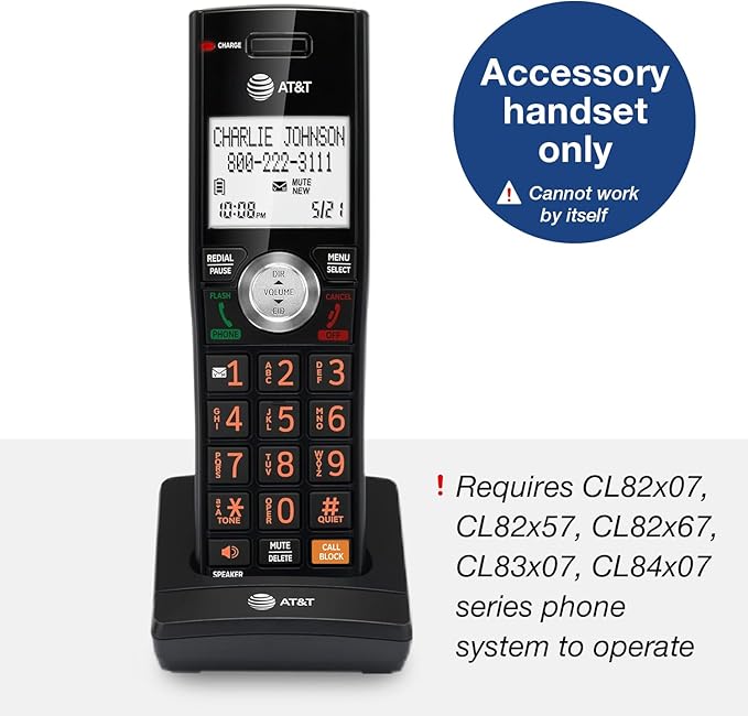 ATT CL80067 Accessory Handset for CL82x07, CL82x57, CL82x67, CL83x07, CL84x07 Series Cordless Phone for Home with Call Blocking, Caller ID Announcer, Intercom, and Long Range, BlackWood Grain Finish