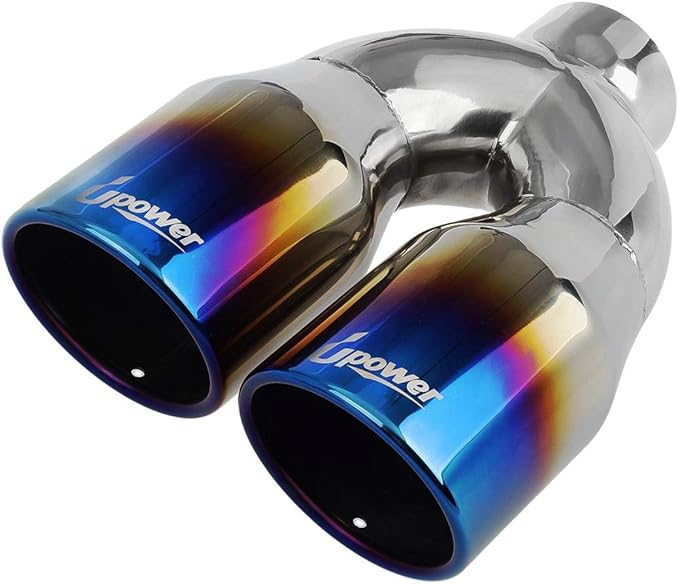 Upower 2.5 Inch Inlet 3.5 Inch Outlet Dual Exhaust Tips Tailpipe 2.5" to 3.5" 9.75" Length 304 Stainless Steel Polished Vacuum Plating Blue 1.2mm Thickness Weld On Tail Pipe(Single Wall,Rolled Edge)