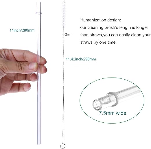 Dakoufish 11 Inch Clear Reusable Thick Plastic Drinking Straws Extra Long for 24oz & 40oz Mason Jar Tumblers,Set of 12 Pcs Straws with Cleaning Brush (11inch, Clear)