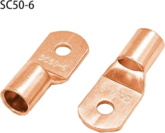 10Pcs20Pcs Golden SC50-6 SC50-8 SC50-10 SC50-12 SC50-14 Bolt Hole Tinned Copper Cable Lugs Battery Terminals 50mm Wire (SC50-10,20PCS)