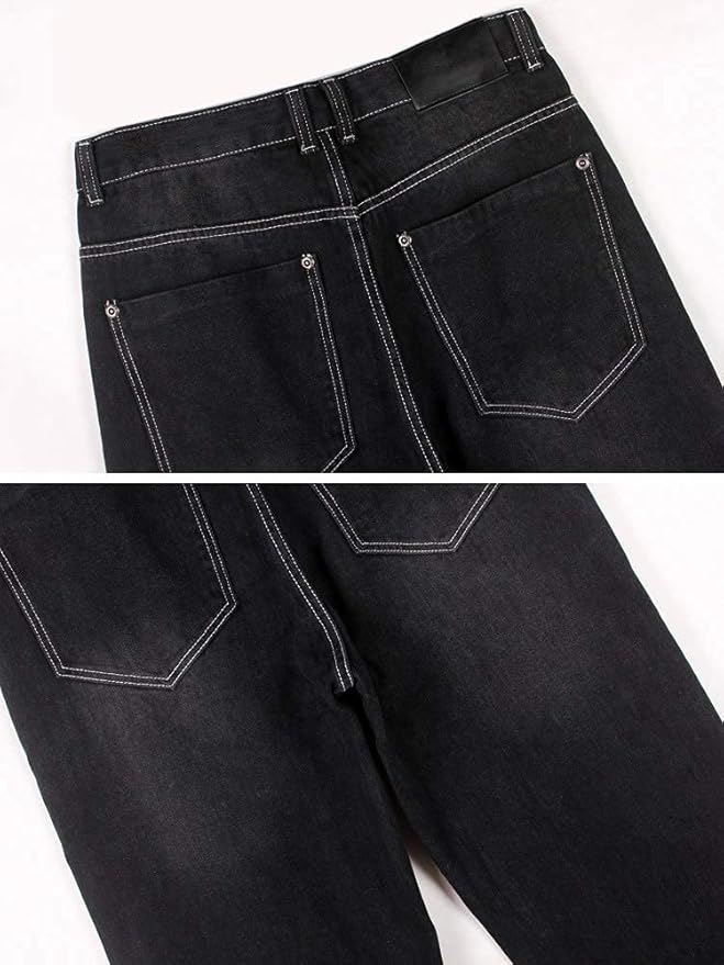 Ylingjun Mens Baggy Hip Hop Jeans Casual Loose Fit Embroidered Skateboard Denim Pants