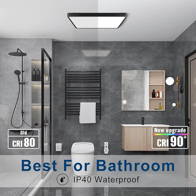 12 Inch 24W Square LED Ceiling Light, 5000K Daylight White 3200LM Ultra Bright Ceiling Lights Black Flush Mount LED Ceiling Lighting Fixture Super Thin for Kitchen Bathroom Hallway Office Living Room