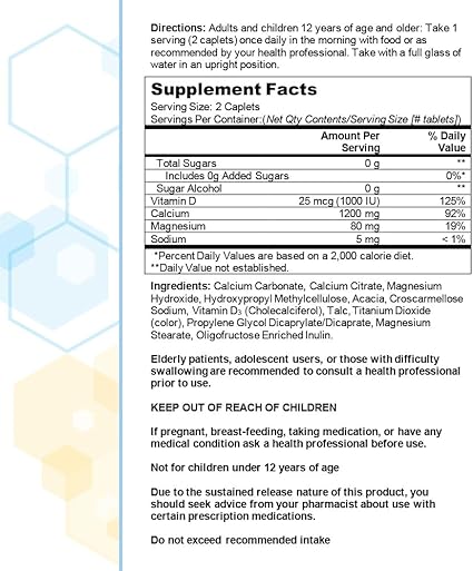 Citracal Slow Release 1200, 1200 mg Calcium Citrate with Vitamin D (1000 IU), Vitamin D3, Bone Health Support, Calcium Supplement for Ages 12, 80 Count
