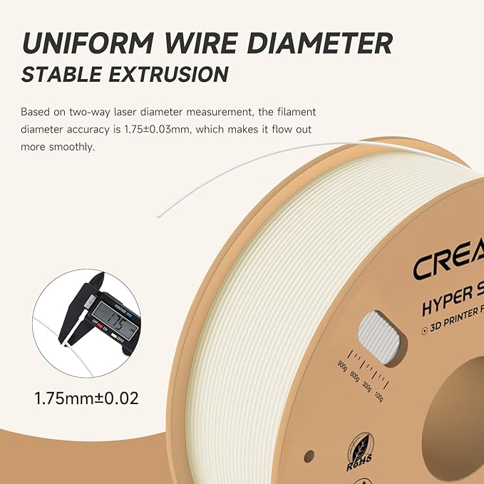 Official Creality Hyper PLA Filament 1.75mm, High Speed PLA 30-600mms 3D Printer Filament, Dimensional Accuracy -0.02mm, Fit Most FDM 3D Printers,1KG(2.2lbs) Spool White